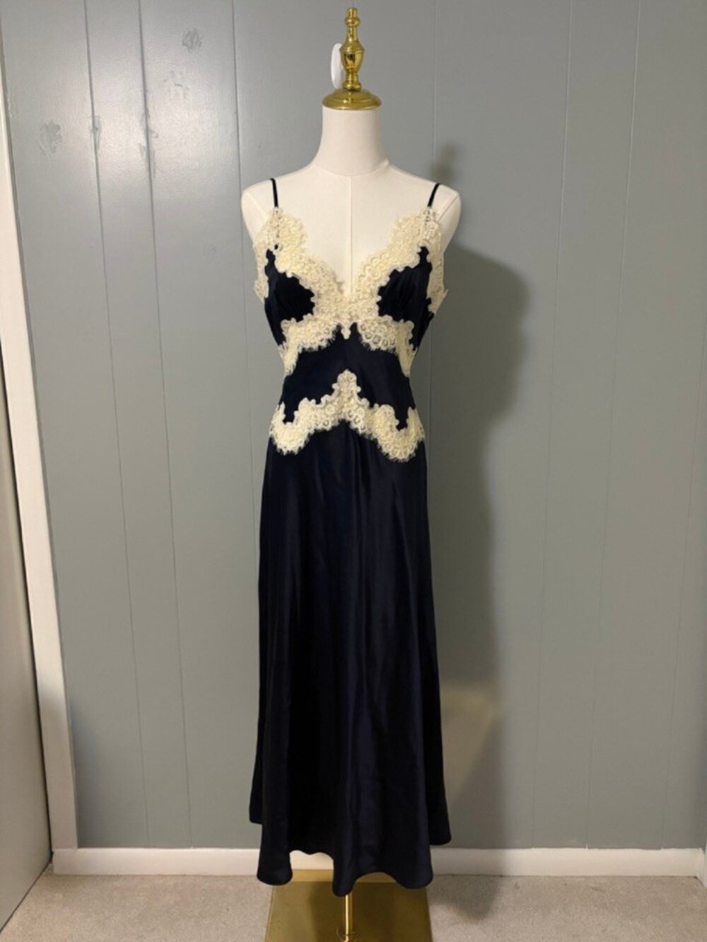 NEW Doen Obelia Navy Silk Lace Trim Dress Bias Cut Midi Romantic Luxury Small - Picture 3 of 16